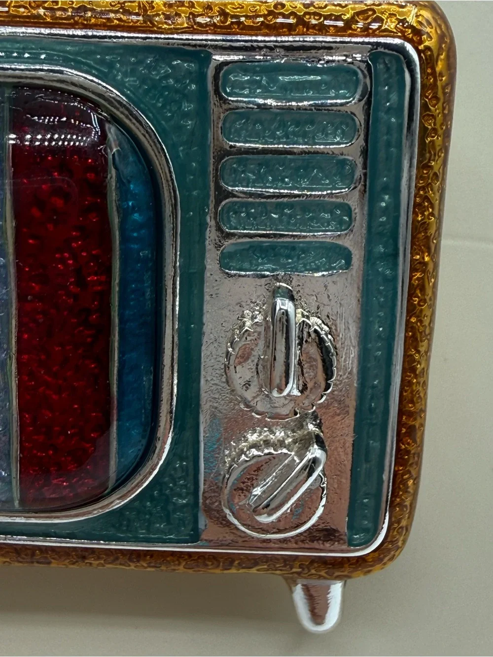 Vintage Napier Retro Television Brooch Pin Color Bar TV Enamel Silver Tone